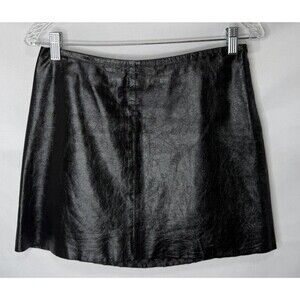 Y2K Vintage Esprit Black Leather Mini Skirt S Fully Lined 28" Waist Iconic